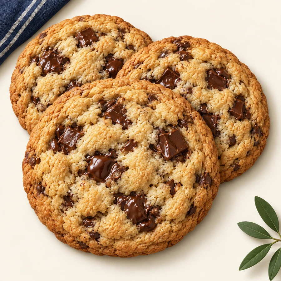 Illustration of 3 jumbo chocolate chip cookies