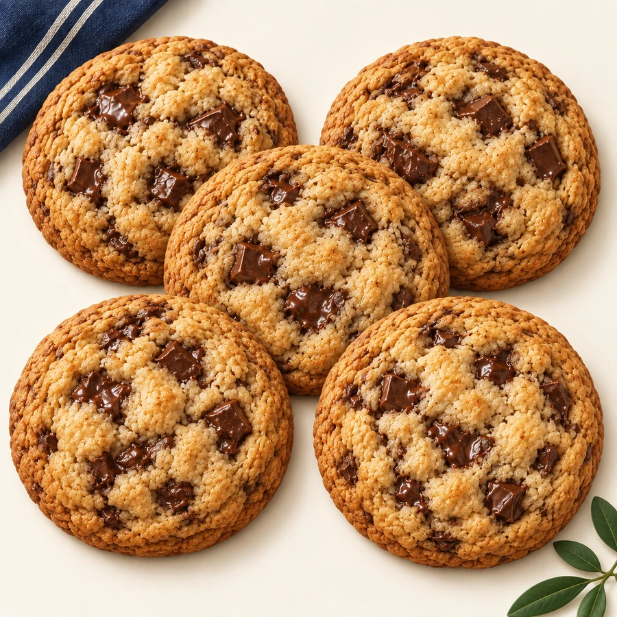 Illustration of 5 jumbo chocolate chip cookies
